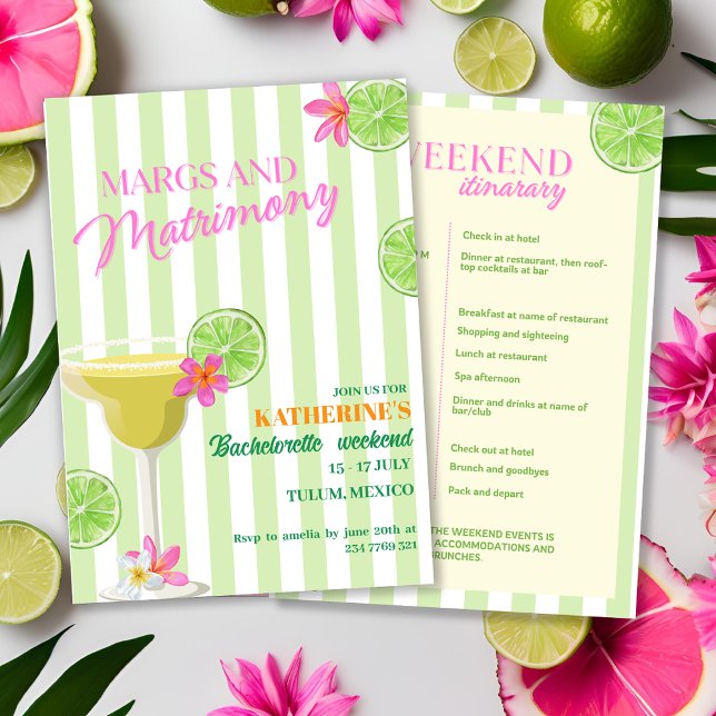 Margs & Matrimony Bachelorette Weekend Itinerary Invitation (Creator Uploaded)