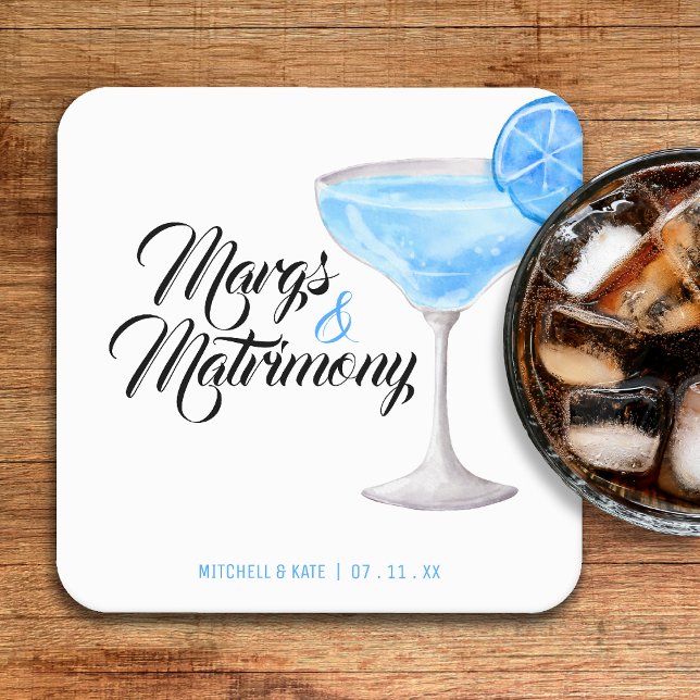 Margs & Matrimony Blue Bridal Shower Square Paper Coaster (Margs & Matrimony Blue Bridal Shower Square Paper Coaster
)