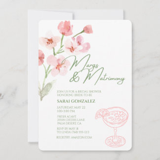 Margs & Matrimony Bridal Shower Pink & Sage Floral Invitation