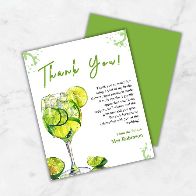 Margs & Matrimony Bridal Shower Thank You Card  (Budget Margs & Matrimony Cocktail Bridal Shower Thank You Card   )
