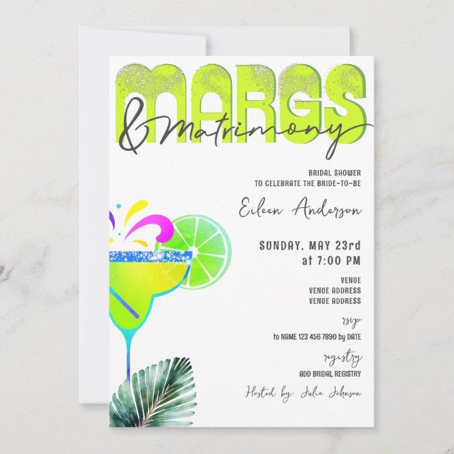Margs & Matrimony Chic Tequila Bridal Shower Invitation (Front)
