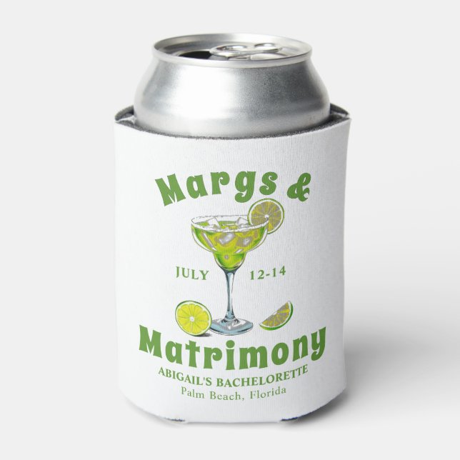 Margs & Matrimony cocktail lime green bachelorette Can Cooler (Can Front)