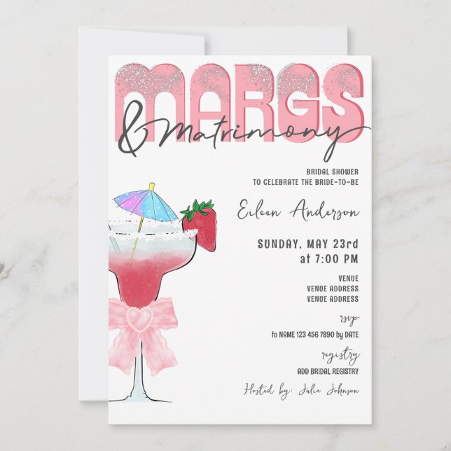 Margs & Matrimony Coquette Bow Bridal Shower Invitation (Front)
