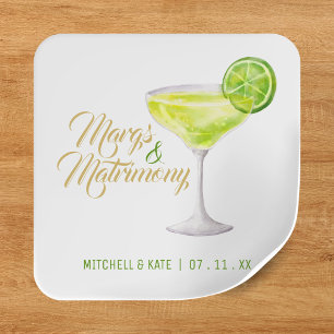Margs & Matrimony Green & Gold Bridal Shower Square Sticker
