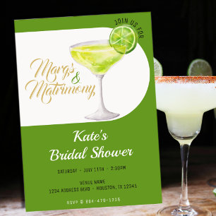 Margs & Matrimony Green White & Gold Bridal Shower Invitation
