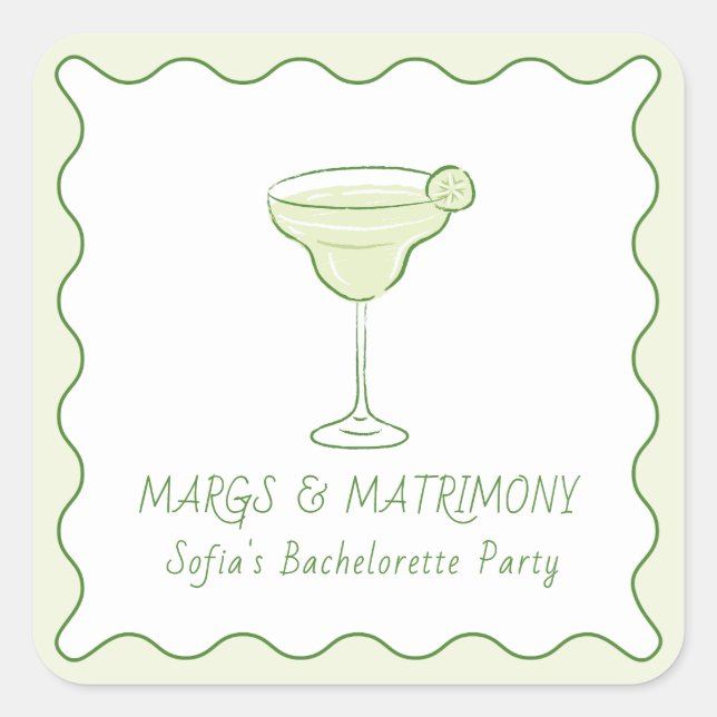 "Margs & Matrimony" Lime Bachelorette Mini Tequila Square Sticker (Front)