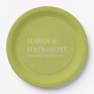 Margs & Matrimony Lime Green Bachelorette Party Paper Plate