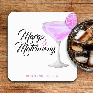 Margs & Matrimony Pink Bridal Shower Square Paper Coaster