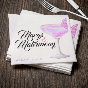 Margs & Matrimony Pink Margarita Bridal Shower Napkin