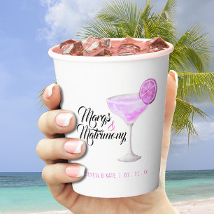 Margs & Matrimony Pink Margarita Bridal Shower Paper Cups