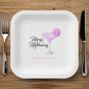Margs & Matrimony Pink Margarita Bridal Shower Paper Plate