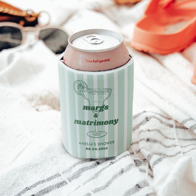 Margs & Matrimony Retro Bachelorette Bridal Shower Can Cooler (Creator Uploaded)