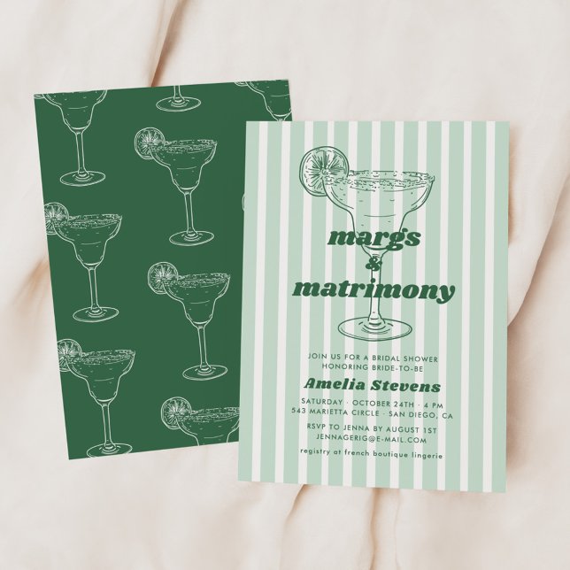 Margs & Matrimony Retro Bachelorette Bridal Shower Invitation (Creator Uploaded)