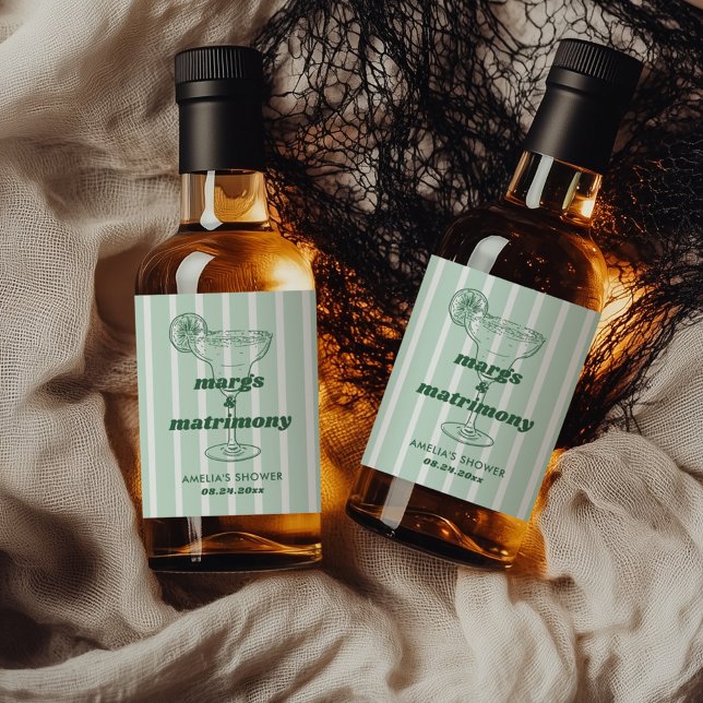 Margs & Matrimony Retro Bachelorette Bridal Shower Liquor Bottle Label (Creator Uploaded)