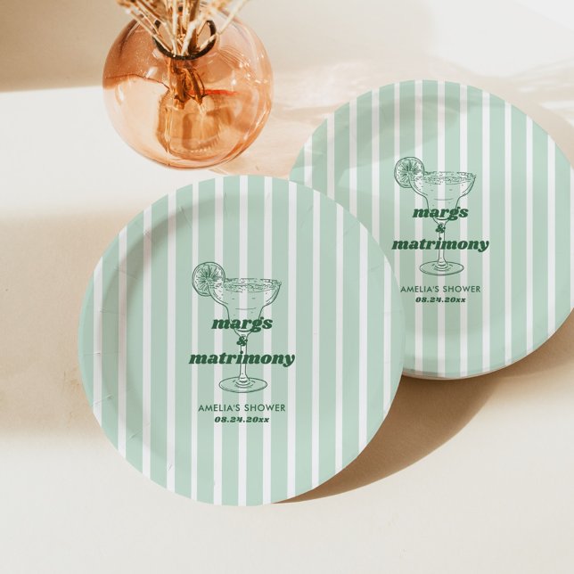 Margs & Matrimony Retro Bachelorette Bridal Shower Paper Plate (Creator Uploaded)