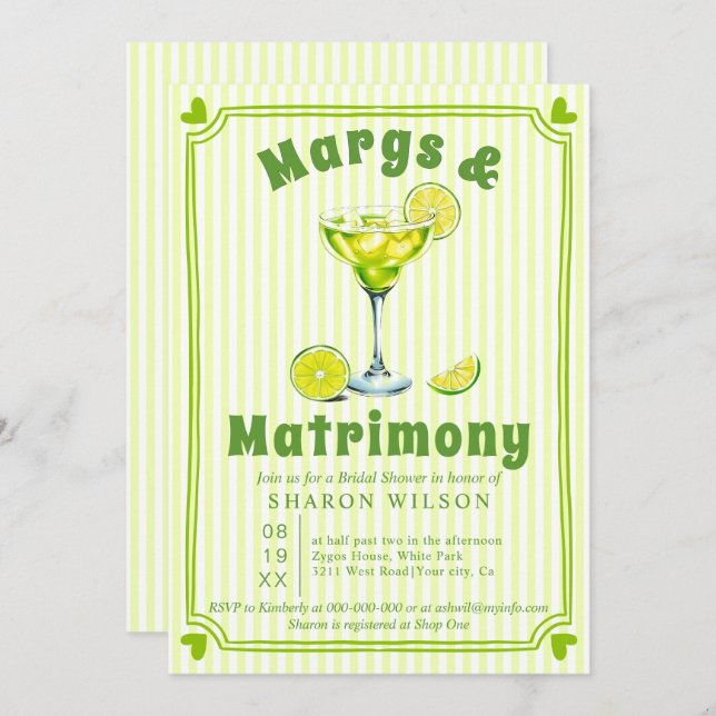 Margs & Matrimony scribble border bridal shower Invitation (Front/Back)