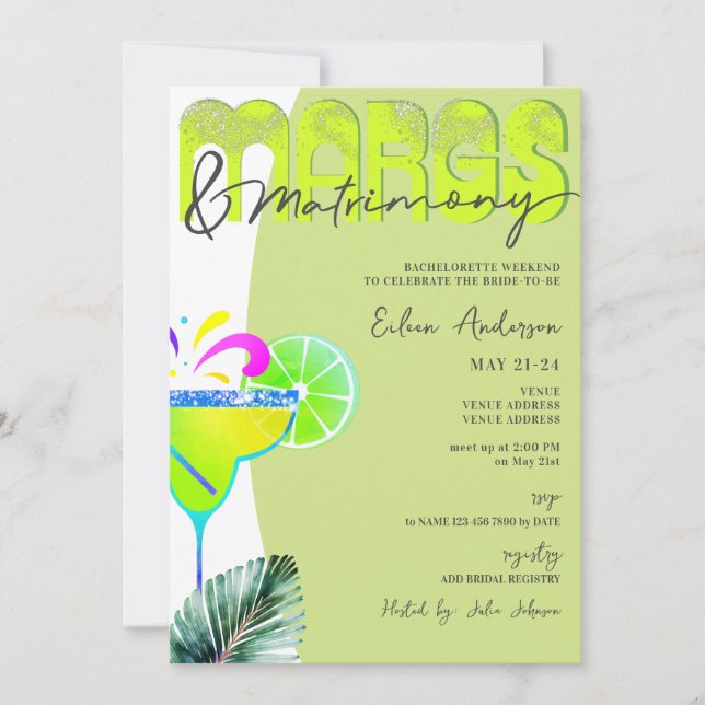 Margs & Matrimony Tequila Bachelorette Weekend Invitation (Front)