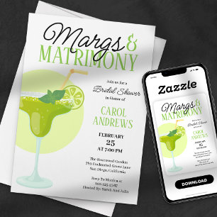 Margs & Matrimony Tropical Green Bridal Shower Invitation