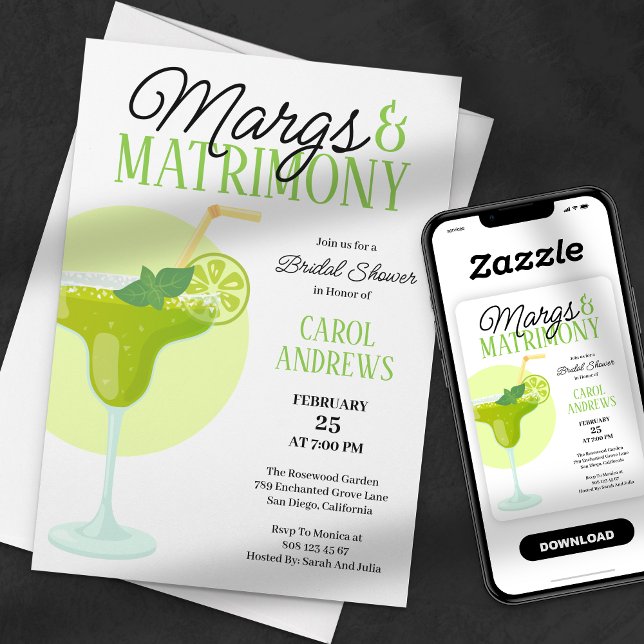 Margs & Matrimony Tropical Green Bridal Shower Invitation (Creator Uploaded)