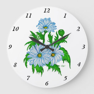 Marguerite , Daisies Flowers in retro style Large Clock