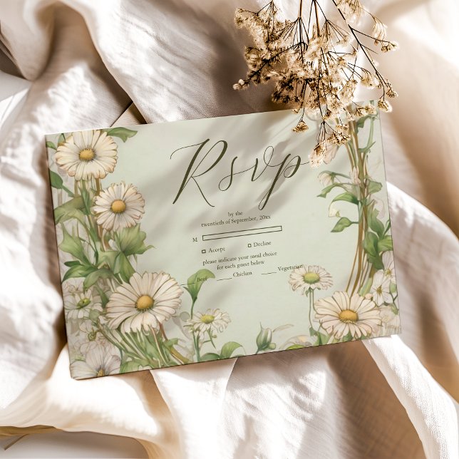 Marguerite Daisy Dusty Wedding RSVP Card (Creator Uploaded)
