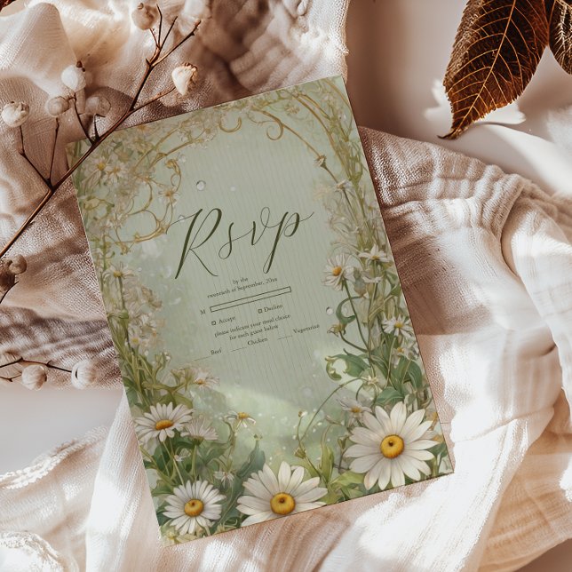 Marguerite Daisy Dusty Wedding RSVP Card (Creator Uploaded)