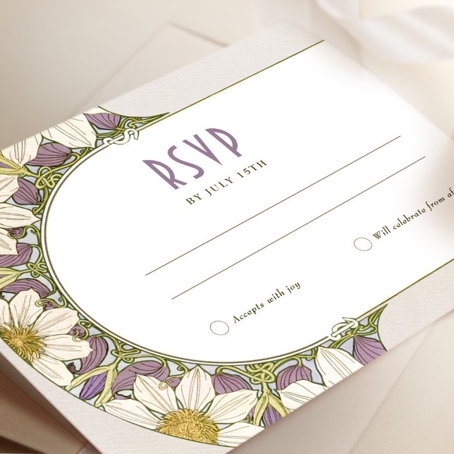 Marguerite Daisy Lavender Wedding RSVP Art Nouveau Invitation (Creator Uploaded)