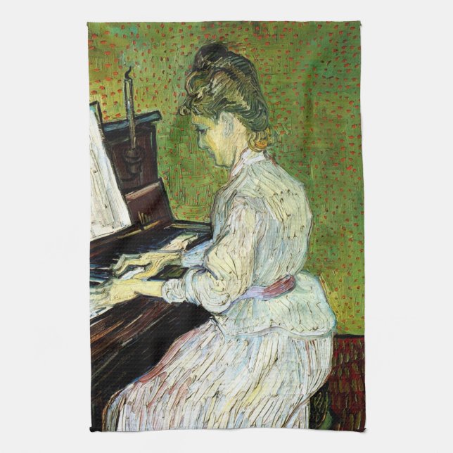 Marguerite Gachet at the Piano by Vincent van Gogh Tea Towel (Vertical)