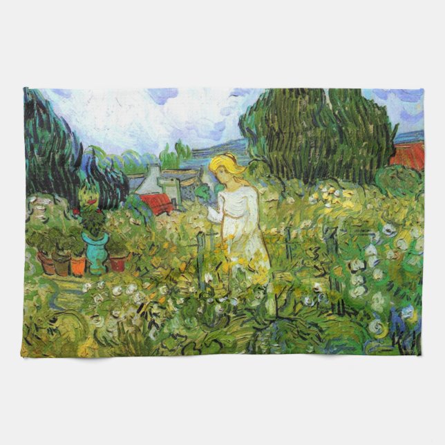 Marguerite Gachet in Garden by Vincent van Gogh Tea Towel (Horizontal)