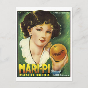 MARI-PE VALENCIA ORANGE VINTAGE ART LABEL LG POSTCARD