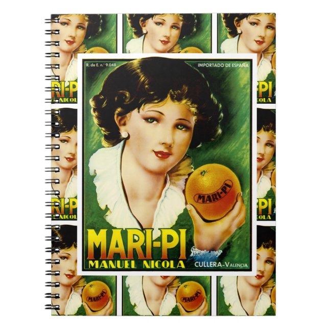 Mari Pi Orange Label multi print Spiral Notebook (Front)