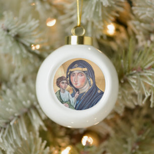 Maria Advocata Nostra Icon Ceramic Ball Christmas Ornament