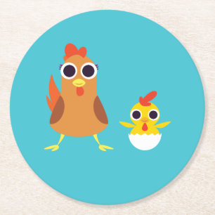 Maria & Bandit the Chickens Round Paper Coaster