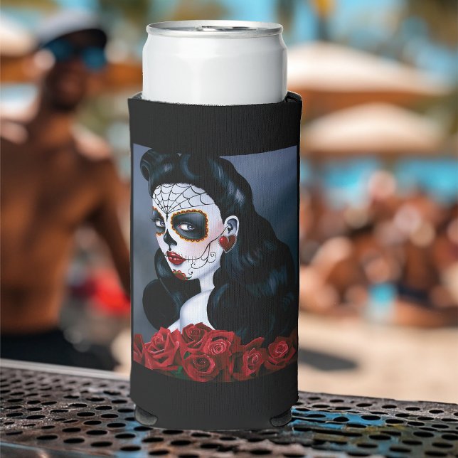 Maria Sugar Skull Red Roses  Seltzer Can Cooler (Creator Uploaded)