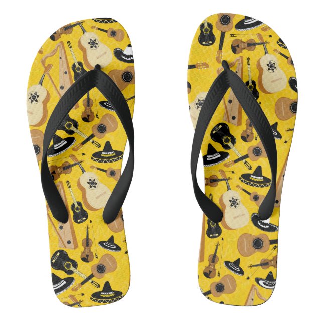 Mariachi Band Instruments on Yellow Jandals (Footbed)