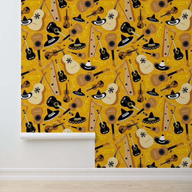 Mariachi Band Instruments Pattern Fun Music Wallpaper (Application)