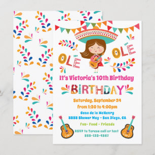 Mariachi Girl Mexcian Fiesta Birthday Party Invitation