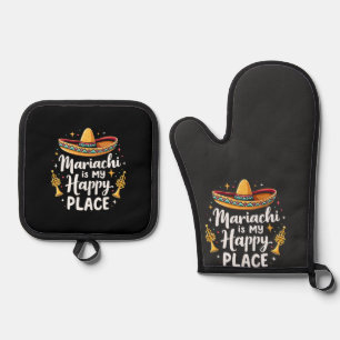 Mariachi is my Happy Place Mexico Music Saxophone Oven Mitt & Pot Holder Set