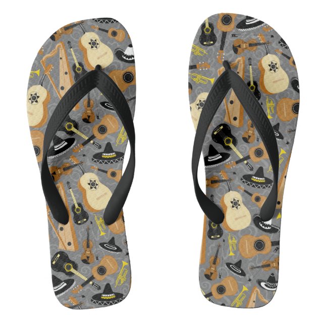 Mariachi Musical Instruments on Grey Jandals (Footbed)