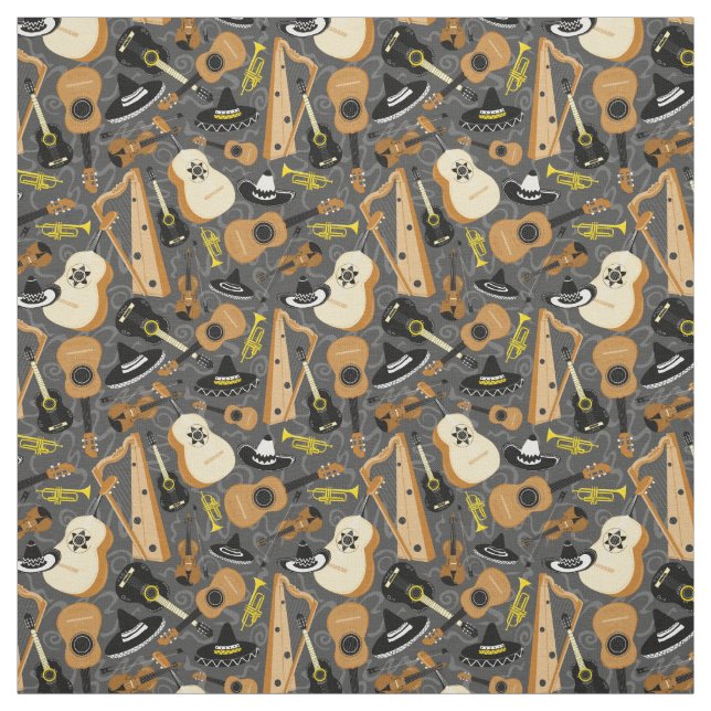 Mariachi Orchestra Instruments Pattern Fabric (Swatch)