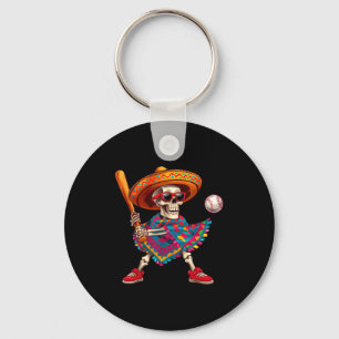Mariachi skeleton baseball cinco de mayo mexican key ring