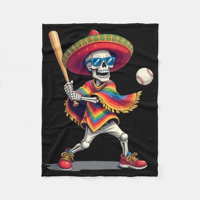 Mariachi Skeleton Baseball Cinco De Mayo Mexican S Fleece Blanket (Front)