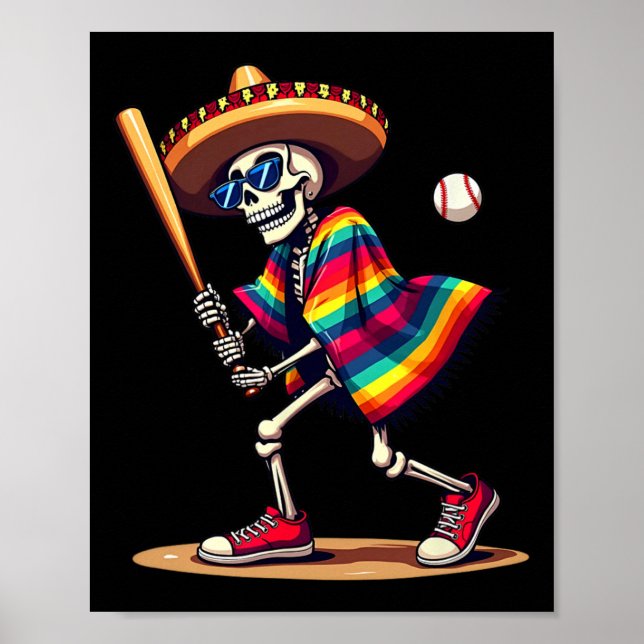 Mariachi Skeleton Baseball Cinco De Mayo Mexican S Poster (Front)