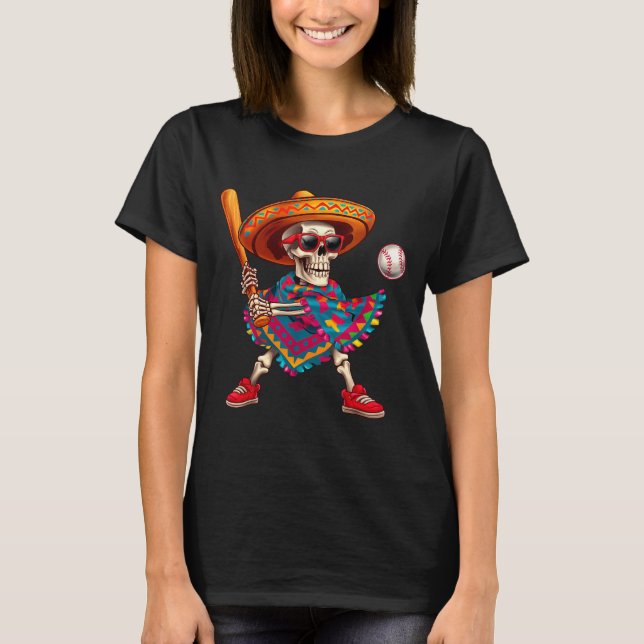 Mariachi skeleton baseball cinco de mayo mexican T-Shirt (Front)