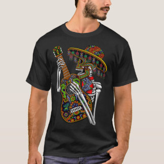 Mariachi Skeleton Playing Guitar Day Of The Dead T-Shirt