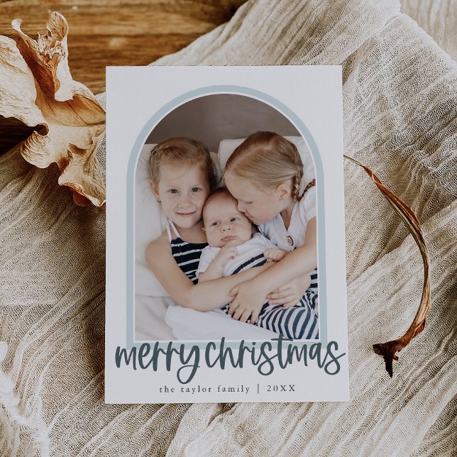 MARIAH Blue Arch Family Photo Merry Christmas Holiday Card (MARIAH Blue Arch Family Photo Merry Christmas Holiday Card)