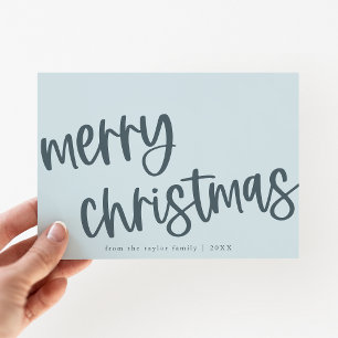 MARIAH Blue Cute Trendy Family Merry Christmas Holiday Card