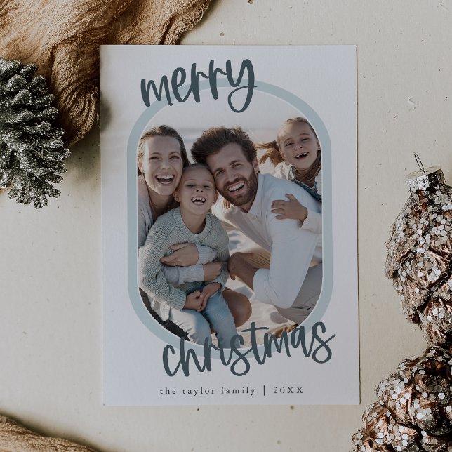 MARIAH Blue Retro Family Fun Christmas Photo Holiday Card (MARIAH Blue Retro Family Fun Christmas Photo Holiday Card)