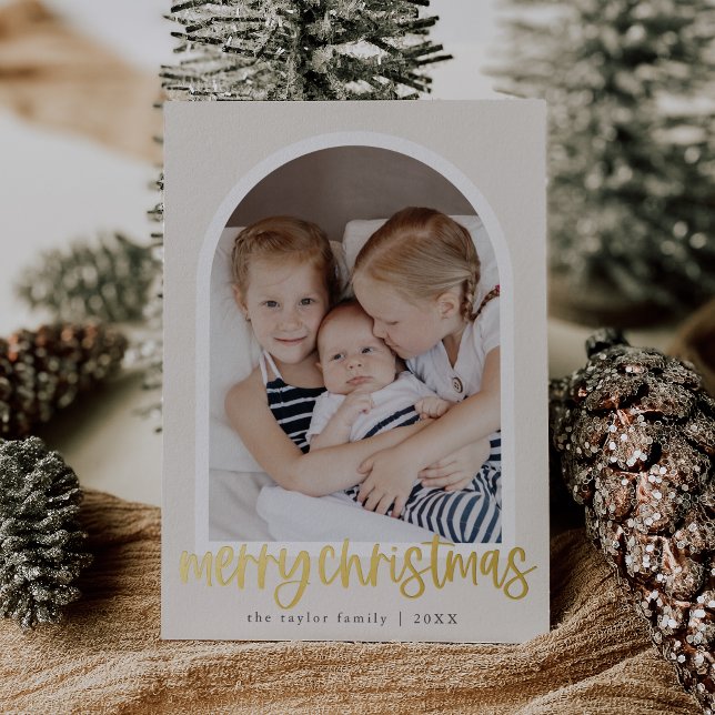 MARIAH Gold Foil Arch Family Photo Merry Christmas (MARIAH Gold Foil Arch Family Photo Merry Christmas Foil Holiday Card)