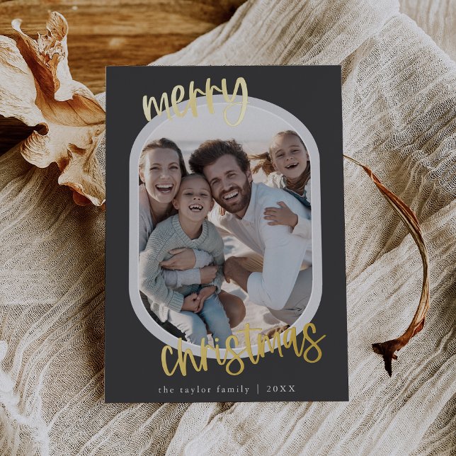 MARIAH Grey Foil Retro Family Fun Christmas Photo (MARIAH Gray Foil Retro Family Fun Christmas Photo Foil Holiday Card)